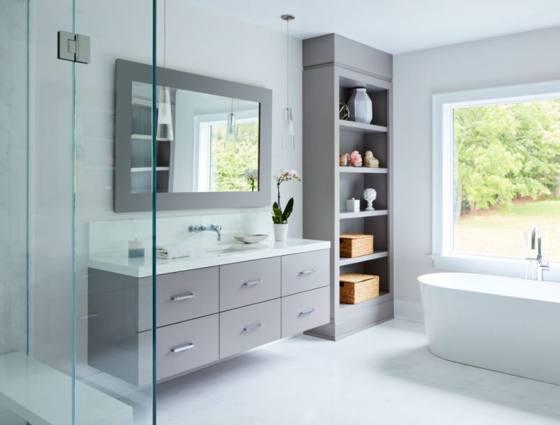 Серая ванная: цветовые сочетания, дизайн и современный интерьер на фото